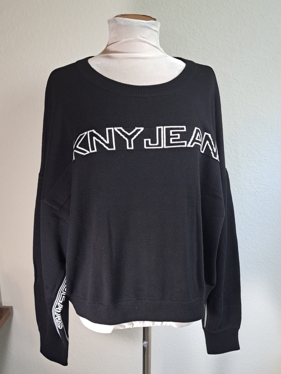 Dkny Sweaters - DKNY Women’s NWT Black White Logo Crewneck Sweater Long Sleeve Cotton Size XL